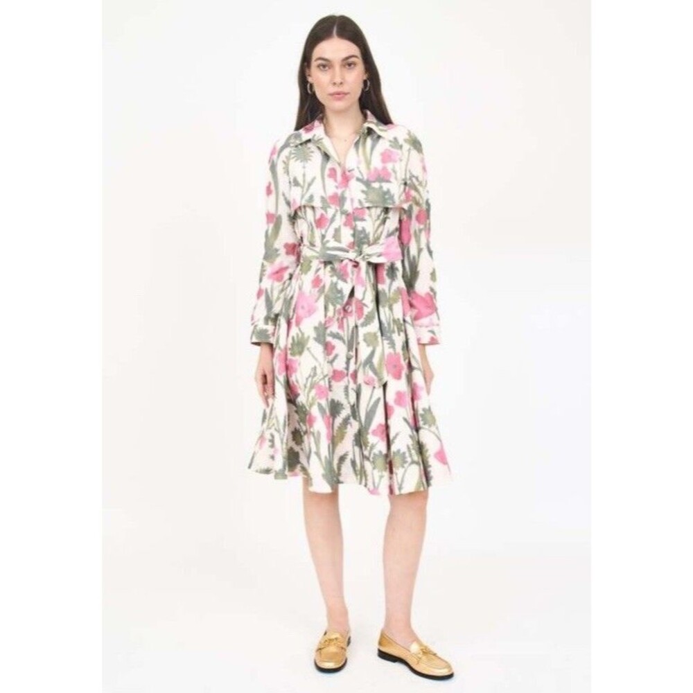 Christy Lynn Trench Coat Floral Long Duster Tie Button Luxury Large L